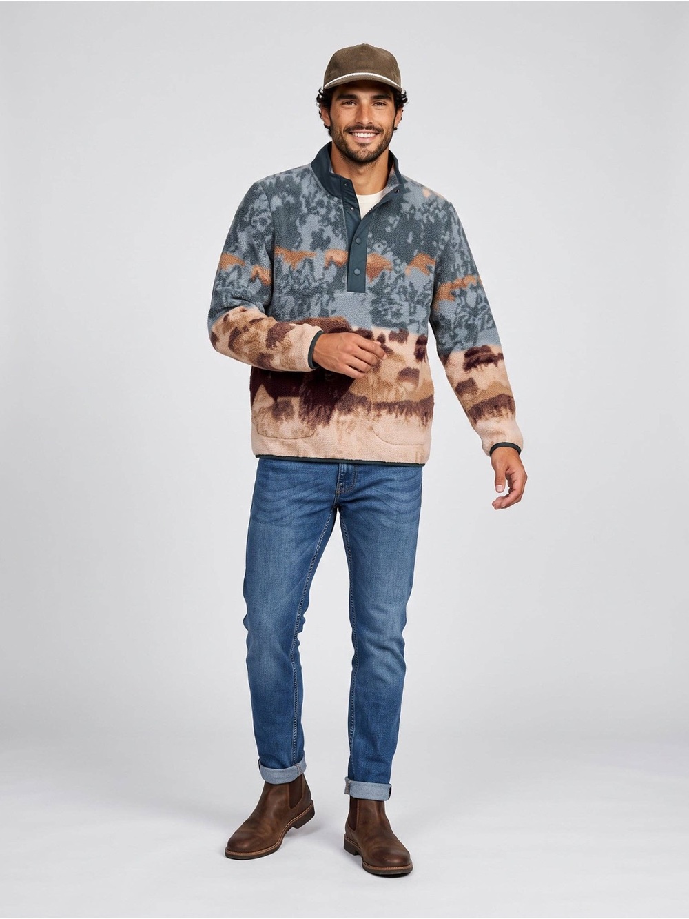 LIV Outdoor Men’s Subzero Heavy Printed Fleece Snap Tee Burnt Olive Camo NWT